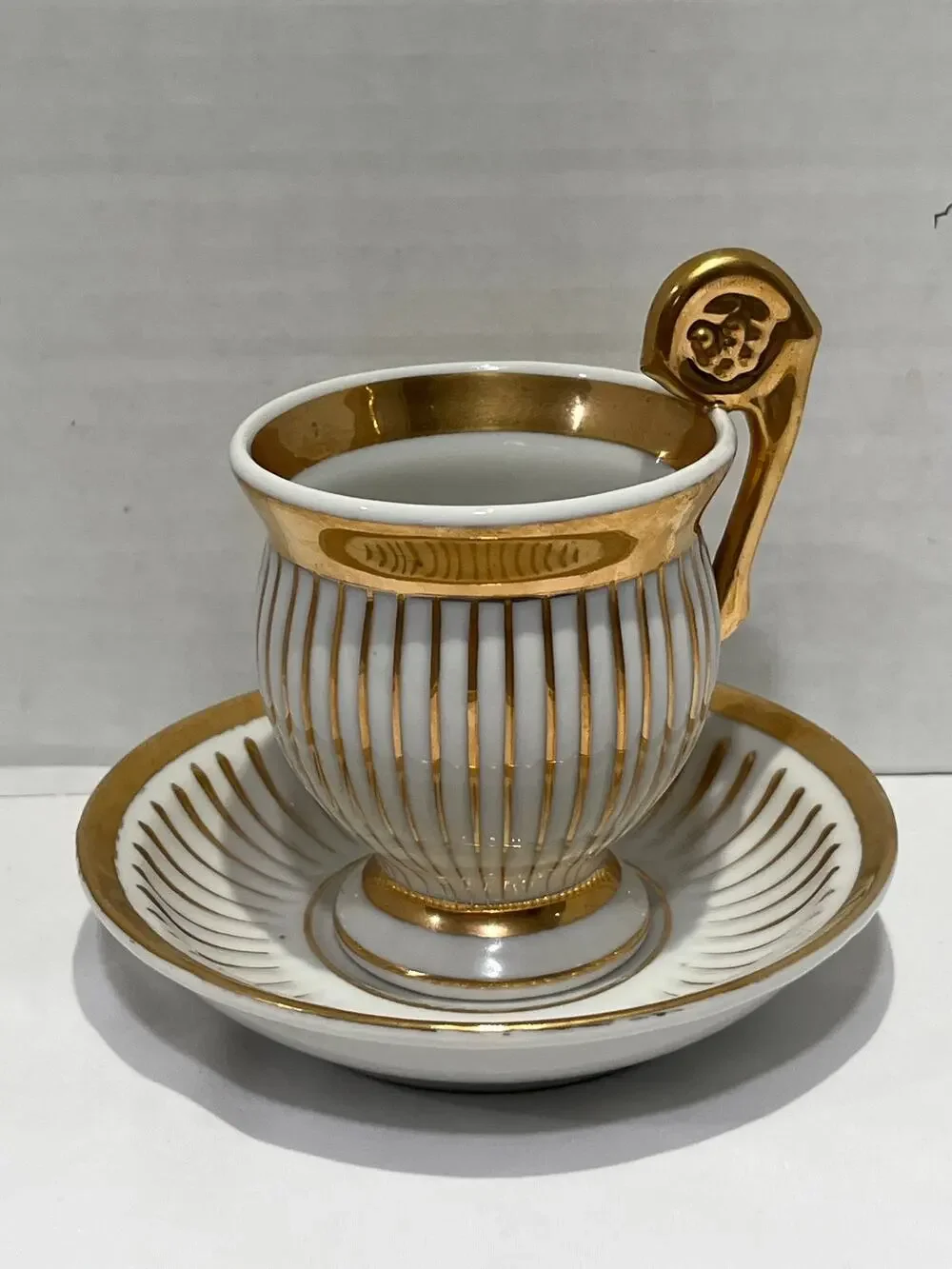 Andrea by Sadek G 1225 Gold Stripe Demitasse Espresso Cup Saucer Vintage